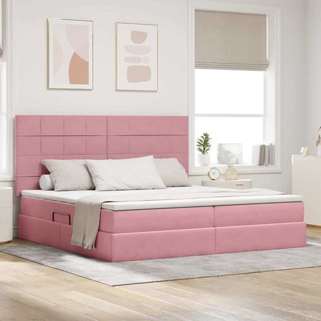 vidaXL LED-Speicherbett mit Matratze Rosa 200 x 200 cm Samt (1/5)