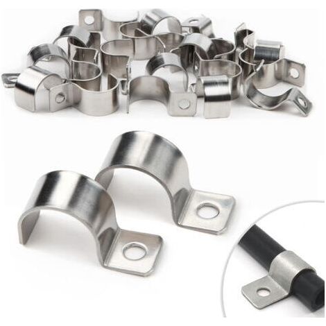 25 Pièces Fixation Grillage Rigide Sur Mur 20mm Attache Grillage Rigide Inoxydable Colliers de Serrage en U à Trou Unique pour Ø 19-20.5mm Câble Tuyaux d'eau Installation (1/5)