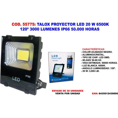Talox LED-Projektor, 20 W, 6500 K, 120°, 3000 Lumen, IP66, 50.000 Stunden
