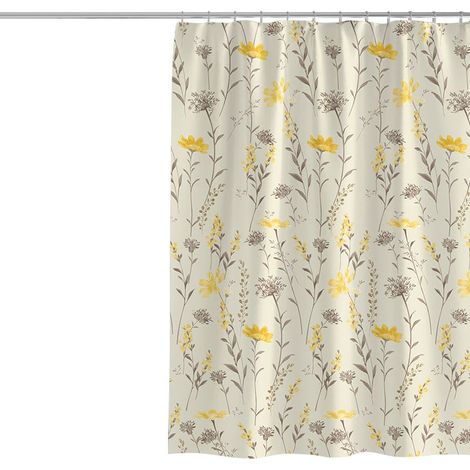 Rideau de douche 100 x 200 cm Plantes Fleurs Tissu polyester épais résistant à la moisissure Doublure de rideau de douche pour décoration de salle de bain Rideau de bain imperméable avec crochets, lav (1/5)