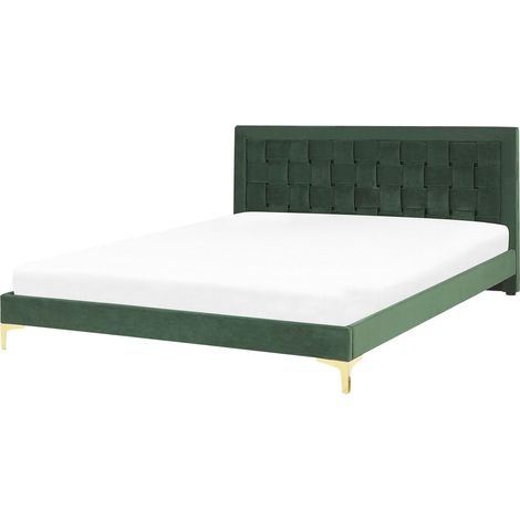 Upholstered Bed Frame EU Super King Size 6ft Green Headboard Velvet Golden Legs LIMOUX