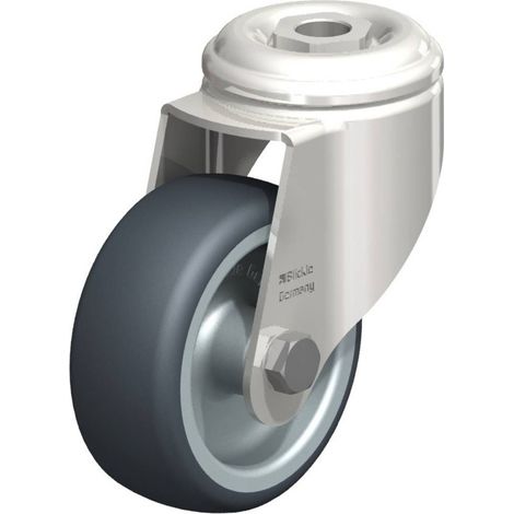 Blickle 574178 Ruote con supporto istituzionale in acciaio inox e foro centrale, gomma termoplastica Ø 80 mm (1/2)