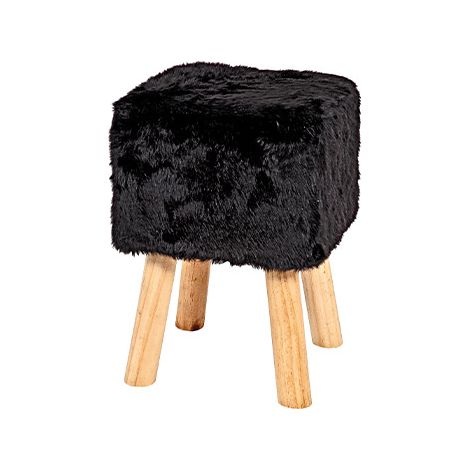 Tabouret carré 30x45 cm en tissu noir et pieds en bois