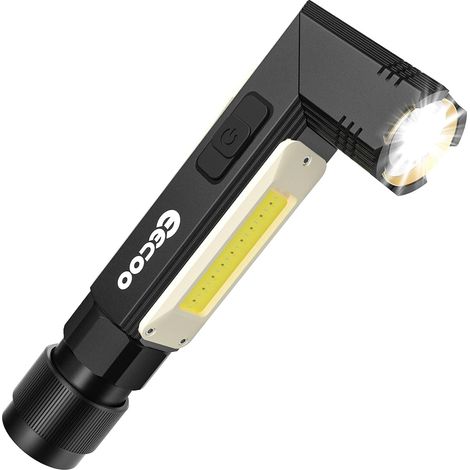 Lampe de Travail COB Baladeuse LED, Torche Lampe LED Rechargeable USB avec Aimant 360° Rotative, Étanche IPX4 Lampe de Camping, Ultra Puissante Lampe de 90° Rotative et 5 Modes Eclairage Ajustable