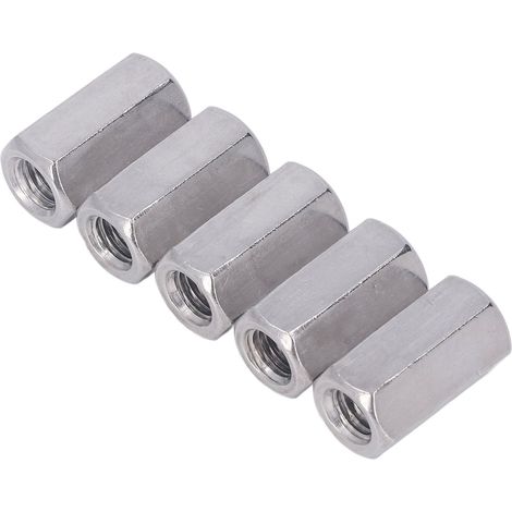 Écrous hexagonaux de liaison en acier inoxydable 304, lot de 5 pièces, filetage M12x1,75, longueur 36mm, usage industriel et fixation robuste. (1/5)