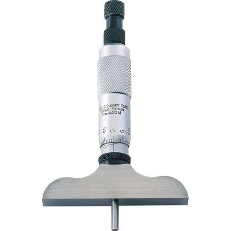 Starrett 440MZ-75RL - Micrometro di profondità, intervallo 0-75 mm, lunghezza base 63,5 mm, 3 dimensioni impostabili, vite a cricchetto, dado di bloccaggio ad anello (1/2)