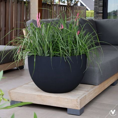 Pot de fleurs Louisiana en fiberstone noir, jardinière large pour intérieur et extérieur - PANGIVO