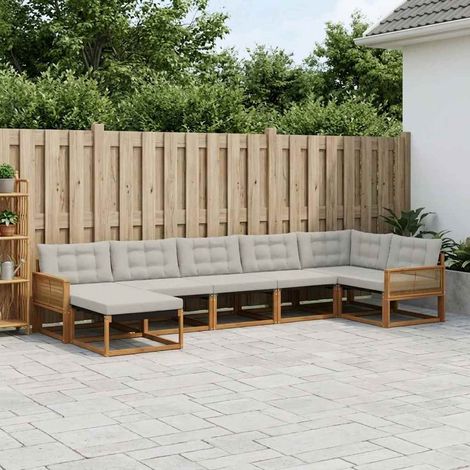 Set di divani da esterno modulare in legno massello di acacia naturale e grigio chiaro 7 pz, 80.32kg - PANGIVO (1/5)
