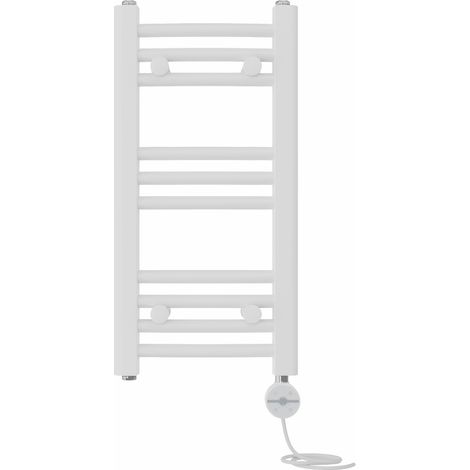 NRG Prefilled Thermostatic Electric Curved Heated Towel Rail Radiator 600 X 300mm White (1/5)