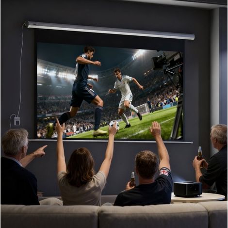 Motorisierte 100-Zoll-Leinwand 16:9 mit Fernbedienung, weiß OKMYHOME (1/5)