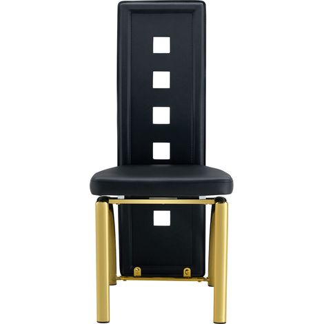 Runder Esstisch aus gehärtetem Glas 88 cm mit 4 schwarzen PU- und Metallstühlen (1/5)