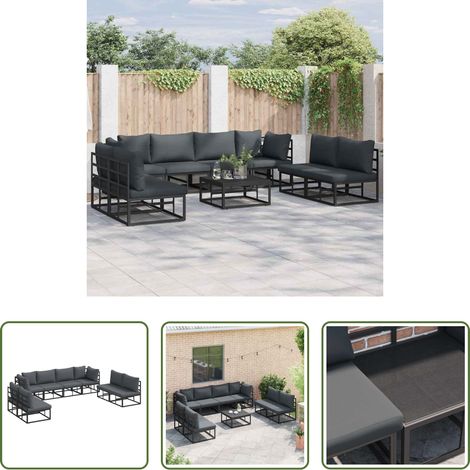 Gartenmöbel - Gartensofa-set mit Kissen 8 pcs Schwarz Aluminium (1/5)
