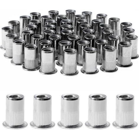 100 Pièces Rivet Ecrou M8, Écrous à Rivets en Acier Inox, Assortiment M8 Ecrou Insert Filetés Tête Plate(14 mm x 18 mm)