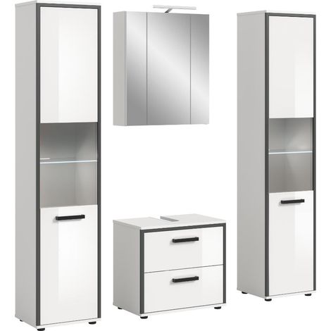Kojak ensemble de meubles de salle de bains avec éclairage 171 cm blanc, haute brillance blanche.