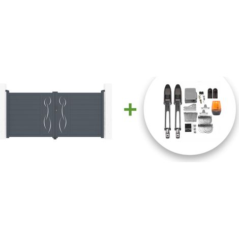 Portail battant électrique LIFE 300x140cm gris + Motorisation TANKER B700 (1/5)