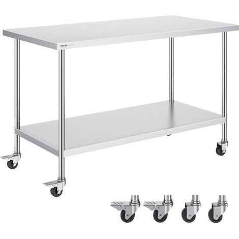 Table de Travail Inox VEVOR 76,2x152,4x95,5 cm avec Roulettes et Étagère Réglable pour Cuisine Restaurant (1/5)
