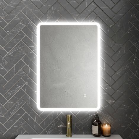 Rectangle LED Bathroom Mirror Backlit Touch Demister Pad Mains Powered 500x700mm (1/5)