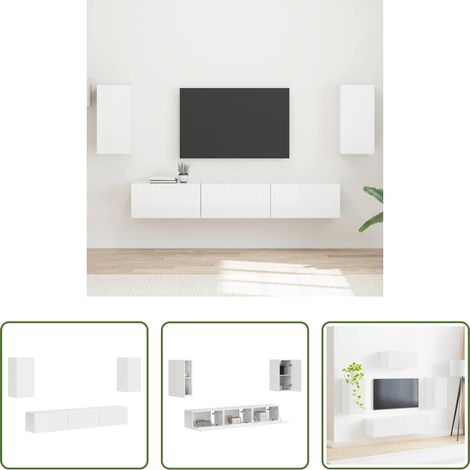 Wandmontage - TV-Schrankset Wandmontiert 5 pcs Hochglanz Weiß Holzwerkstoff (1/5)