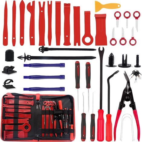 Kit de 330 outils de démontage automobile, comprenant un levier de démontage, un outil en plastique pour garnitures intérieures, panneaux de porte, une clé à garniture et des clips de fixation. (1/5)