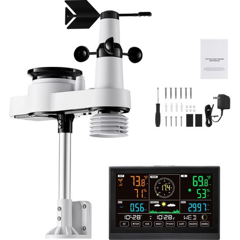 Mophorn Stazione Meteorologica Wireless con Display VA da 190,5 mm, Sensore Esterno Solare, Pluviometro, Ideale per Interni ed Esterni, 5 Funzioni per Previsioni Meteo, Misurazione di Temperatura
