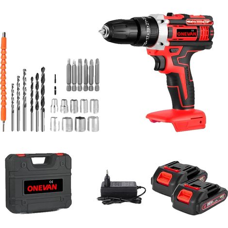 Perceuse à percussion, 500W de puissance, 2 vitesses, 2Batterie 1Prise-Rouge, UE (1/2)