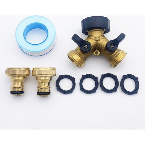 Robinet Double Machine a Laver, 2-Voies Y-Distributeur, Adaptateur Tuyau Arrosage en Laiton de 3/4"&1/2", Raccord en Y avec 2 Répartiteur de Tuyau pour Connexion de 2 Appareils (1/5)