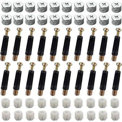 40 set (120 pezzi) di connettori per mobili, connettori per armadi, kit di fissaggio M15, viti eccentriche, camme e bulloni, tasselli di fissaggio, dadi frontali M6 x 40 mm per armadi/cassettiere