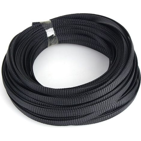 Schwarzer, dehnbarer PET-Geflechtschlauch 10 mm x 10 m, hochdichter Kabelschutz für Verkabelung (1/5)