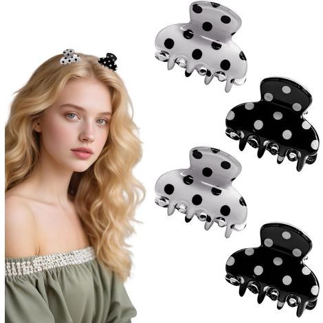 Juego de 4 pinzas para el cabello con lunares, mini accesorios para el cabello con lunares, bonito diseño vintage, tamaño mini para un uso fácil, material acrílico, apto para todo tipo de cabello. (1/5)