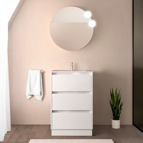 Mobile bagno a terra 60 cm bianco lucido con specchio e lavabo Gaya (1/5)