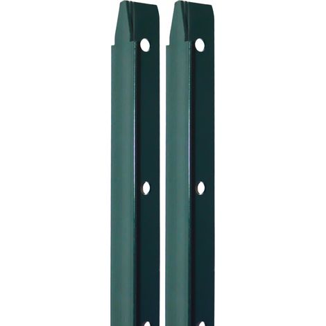 Lot de 2 piquets de fixation en T pour grillage, clôture de jardin, Acier plastifié  2 m - Vert - Linxor