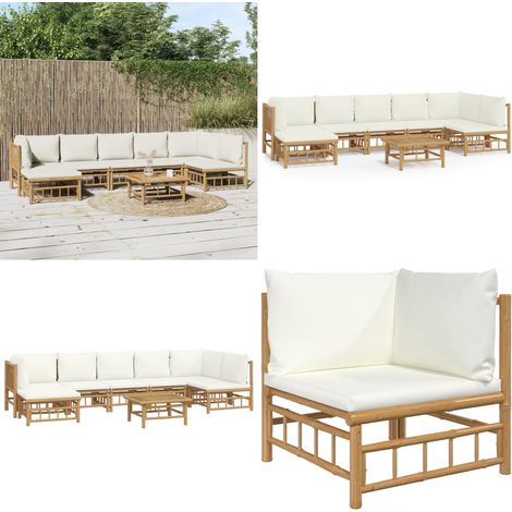 8-tlg. Garten-Lounge-Set mit Cremeweißen Kissen Bambus - Bambus Möbel - Gartenloungeset - Outdoor Möbel - Gartenmöbel - Esstisch - Home & Living (1/5)