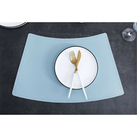 Set of 2 synthetic leather placemats - 50 × 30 cm - Anti-stain - Anti-slip - Waterproof - Washable - Sky blue color (1/5)