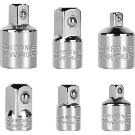 6pcs Adaptateur de Douille à Cliquet, Jeu d'Adaptateur Réducteur Douille, 1/4" à 3/8", 3/8" à 1/4", 3/8" à 1/2", 1/2" à 3/8", 1/2" à 1/4", 1/4" à 1/2", pour Douille, Embout (1/5)
