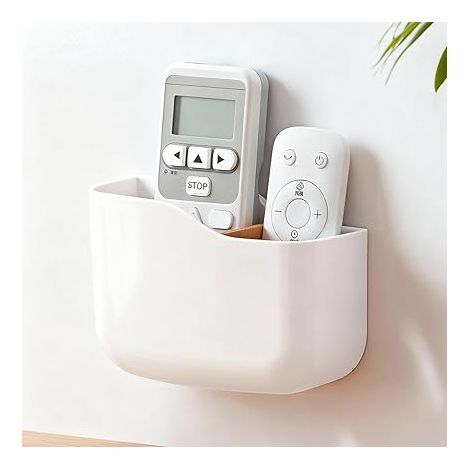 Range Télécommande Mural 2 Compartiments Réglables, Support Adhésif Sans Perçage pour TV et Chargeur, Blanc 14x5,5x9cm (1/5)
