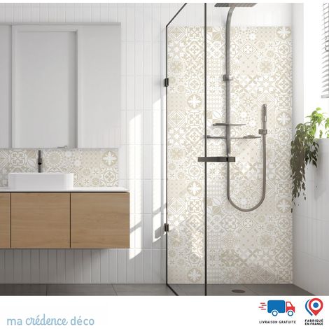 Panneau de douche : Carreaux ciment gris 1 - Couleur Blanc perle - Alu composite - 90 - 245 (1/3)