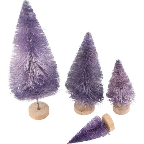 Lot de 16 mini sapins de Noël sans neige, violet, 4 tailles par lot, livrés avec mousse protectrice, vente combinée possible. (1/5)