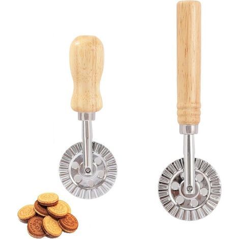 2 Pièces Roulette Roulette Pizza Patisserie Accessoire Ustensiles à Pâtisserie Moule Pate en Croute Coupe Pate Patisserie Raviolis Avec Manche en Bois Coupe Ravioli Pizza Boulette Dentelle (1/4)