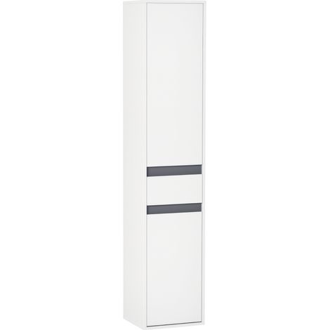 Meuble Colonne de Rangement Salle de Bain Contemporain avec 2 Placards 3 Étagères et Tiroir Coulissant en Blanc (1/5)