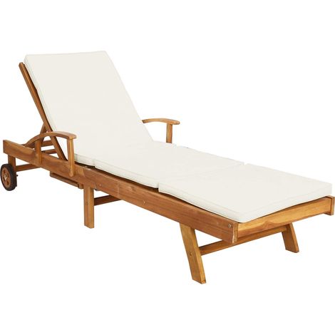 Sun Lounger Folding 1-person Brown and Cream Solid Teak Wood vidaXL