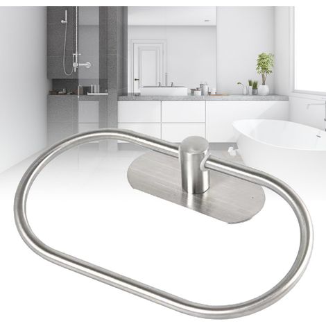 Anneau porte-serviettes ovale mural en acier inoxydable sans perçage, installation moderne argent (1/4)