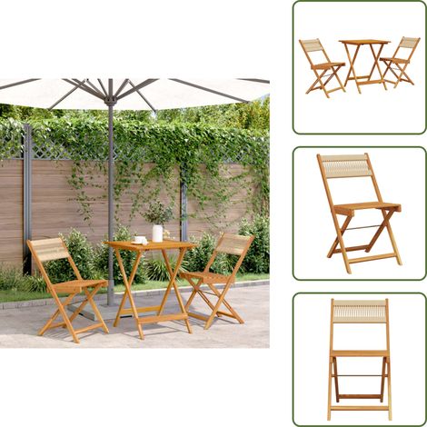 Tavolo pieghevole - vidaXL Set da Bistrot 3pz Beige in Polipropilene e Legno Massello - Sedie da pranzo esterno
