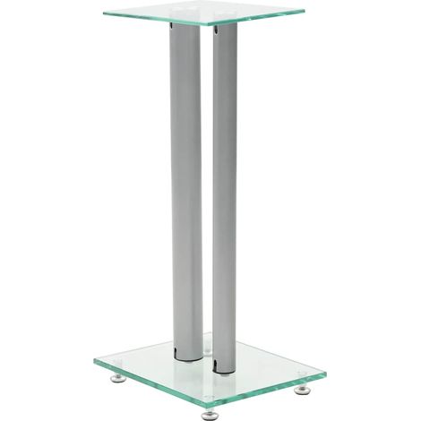 vidaXL Soportes altavoz vidrio templado diseño 2 pilares plata 2 uds (1/2)