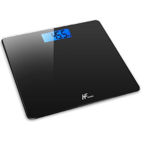 Balance Pèse-Personne 28×28 cm, Pèse-Personne Numérique jusqu’à 180 kg avec Écran LCD Rétroéclairé, Balance Précise en Verre Trempé, Noir (1/5)