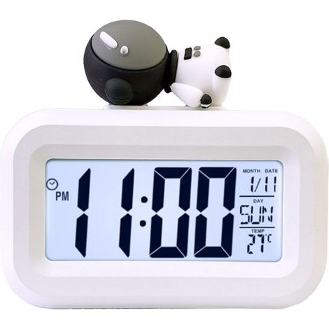 Eosnow Horloge électronique, écran LED de dessin animé mignon, alarme de bureau, données, calendrier, température, Spaceman