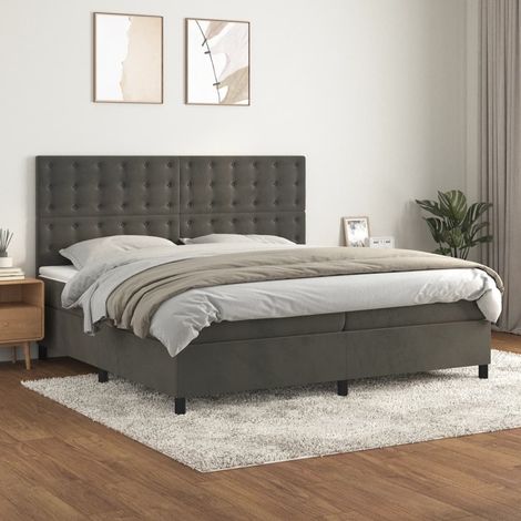 Cama box spring con colchón terciopelo gris oscuro 200x200 cm (1/5)
