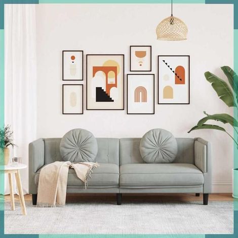 372642 Canapé avec coussins 3 places gris clair velours (1/5)
