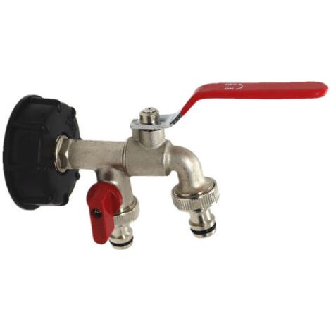 Adaptateur de réservoir en laiton, double robinet S60x6, raccord de réservoir de pluie, vanne de tonneau IBC de 1000 litres, diamètre d'extrémité de tuyau 15mm (1/4)