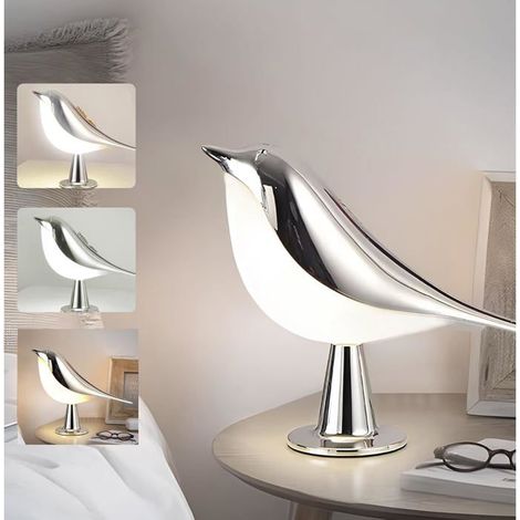 Lampe de Chevet Tactile, Lampe De Table Rechargeable,3 Modes Dimmable, Sans Fil, Décoration pour Maison, Chambre Bureau, Argent (1/5)