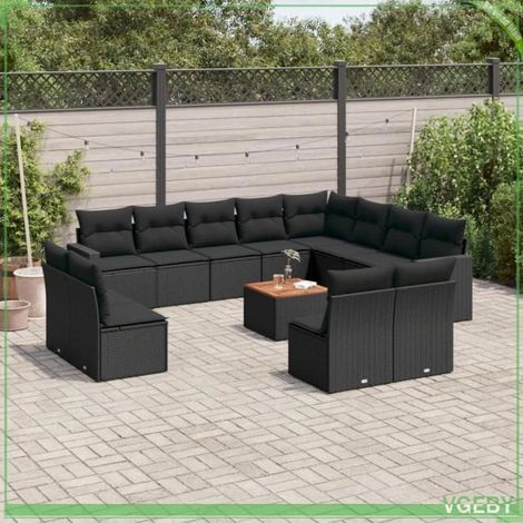 Salon de jardin - FAF7291712422362 - Résine tressée noir - Modulaire 12 personnes - Rangement sous assise (1/5)